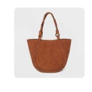 Brown shoulder tote bag with braided straps